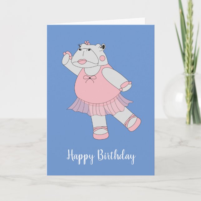 illusima Ballerina Hippo Blue Geburtstag Karte (Vorderseite)