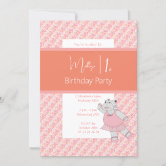 illusima Ballerina Hippo Floral Peach 1. Geburtsta Einladung