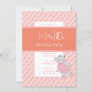 illusima Ballerina Hippo Floral Pink 10. Geburtsta Einladung