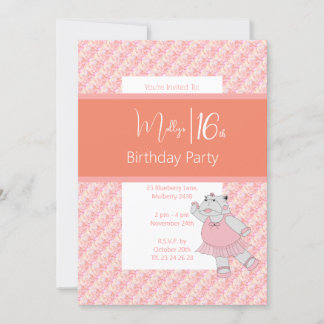 illusima Ballerina Hippo Floral Pink 16. Geburtsta Einladung