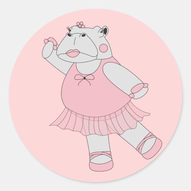 illusima Ballerina Hippo Light Pink Runder Aufkleber (Vorderseite)