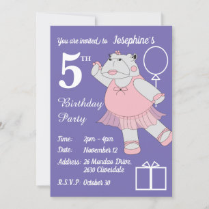 illusima Ballerina Hippo Lila Geburtstagsparty Einladung