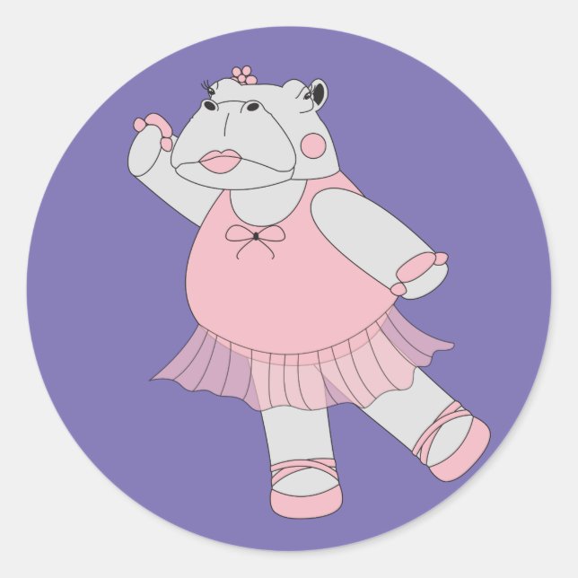 illusima Ballerina Hippo Lila Runder Aufkleber (Vorderseite)
