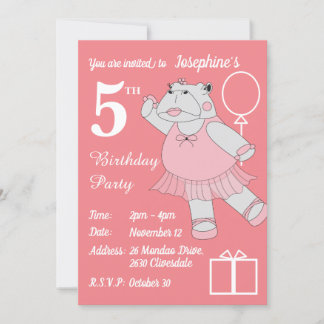 illusima Ballerina Hippo Peach Geburtstagsparty Einladung