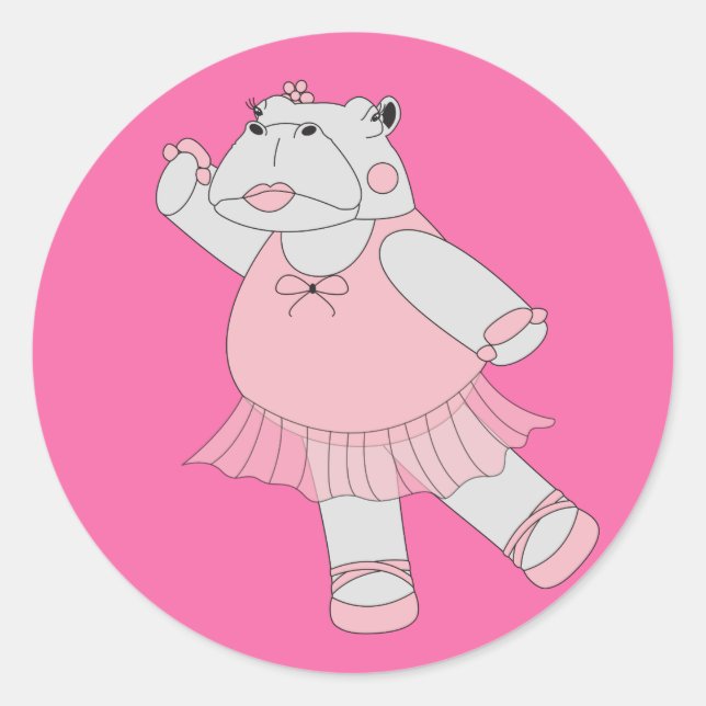 illusima Ballerina Hippo Runder Aufkleber (Vorderseite)
