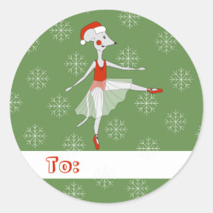 illusima Ballerina Maus Weihnachten Schneeflocken Runder Aufkleber