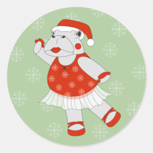 illusima Ballerina Nilpferd Weihnachten Schneefloc Runder Aufkleber