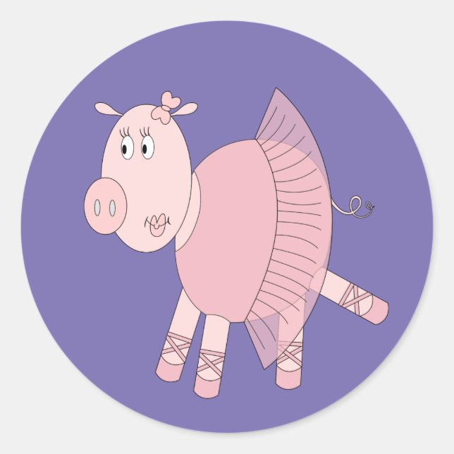 illusima Ballerina Piggy Lila Runder Aufkleber (Vorderseite)