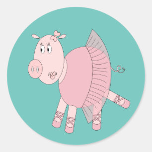 illusima Ballerina Piggy Türkis Runder Aufkleber