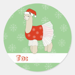 illusima Ballett Lama Weihnachts-Schneeflocken Grü Runder Aufkleber