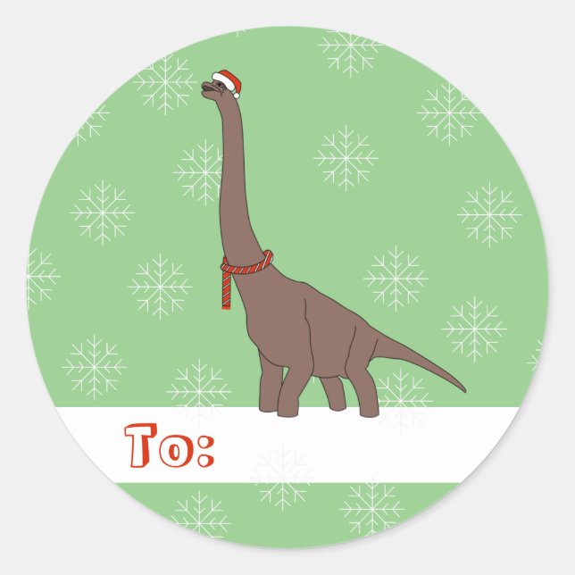 illusima Brown Long-Necked Dinosaur Weihnachten Runder Aufkleber (Vorderseite)