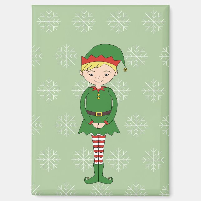 illusima Christmas Boy Elf Snowflakes Green Magnet (Vorderseite)