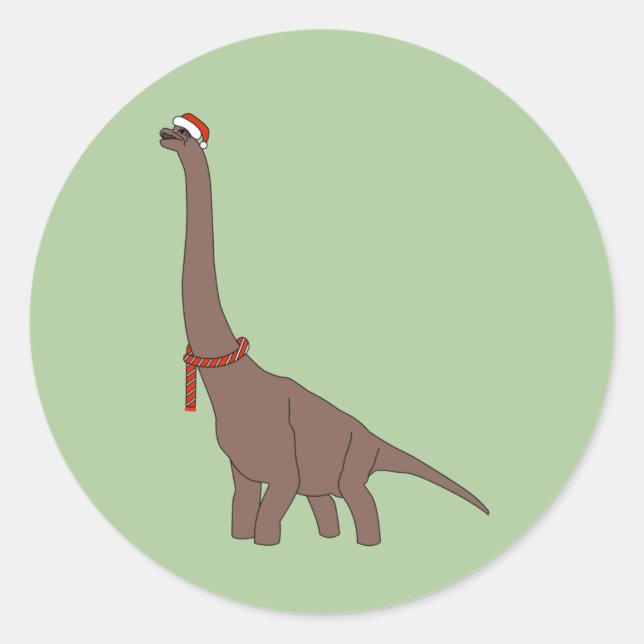 illusima Christmas Brown Long Neck Dinosaurier Runder Aufkleber (Vorderseite)