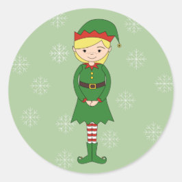 illusima Christmas Girl Elf Snowflakes Grün Runder Aufkleber