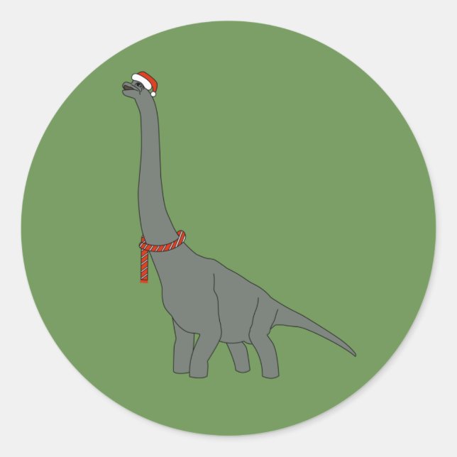 illusima Christmas Gray Long Neck Dinosaur Runder Aufkleber (Vorderseite)