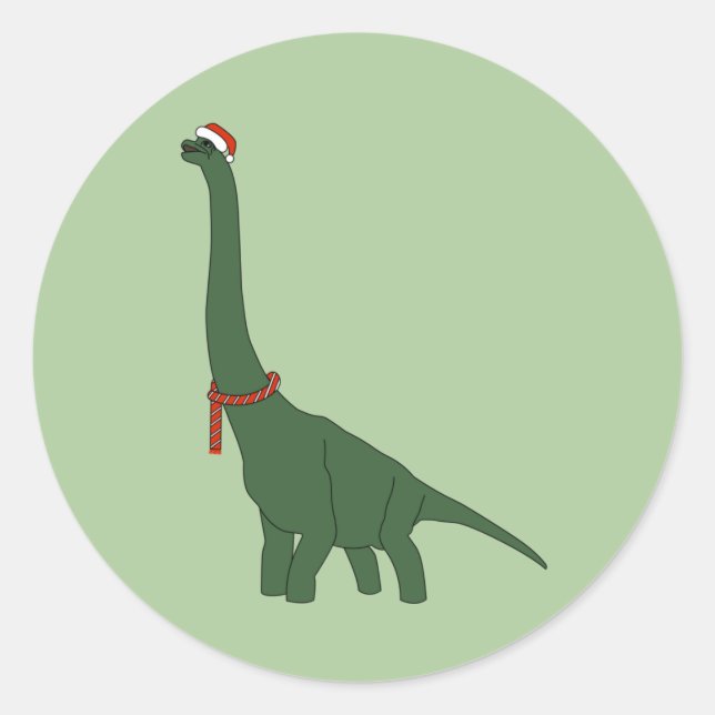 illusima Christmas Green Long Neck Dinosaurier Runder Aufkleber (Vorderseite)