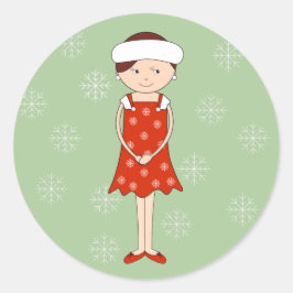 illusima Christmas Winter Girl Snowflakes Grün Runder Aufkleber