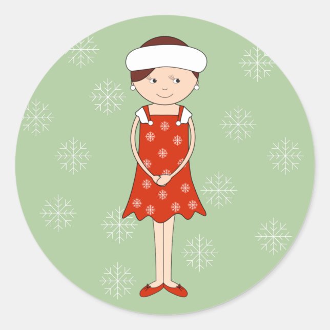 illusima Christmas Winter Girl Snowflakes Grün Runder Aufkleber (Vorderseite)
