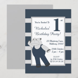 Illusima Drama Hippo Boys Blue Birthday Party Einladung