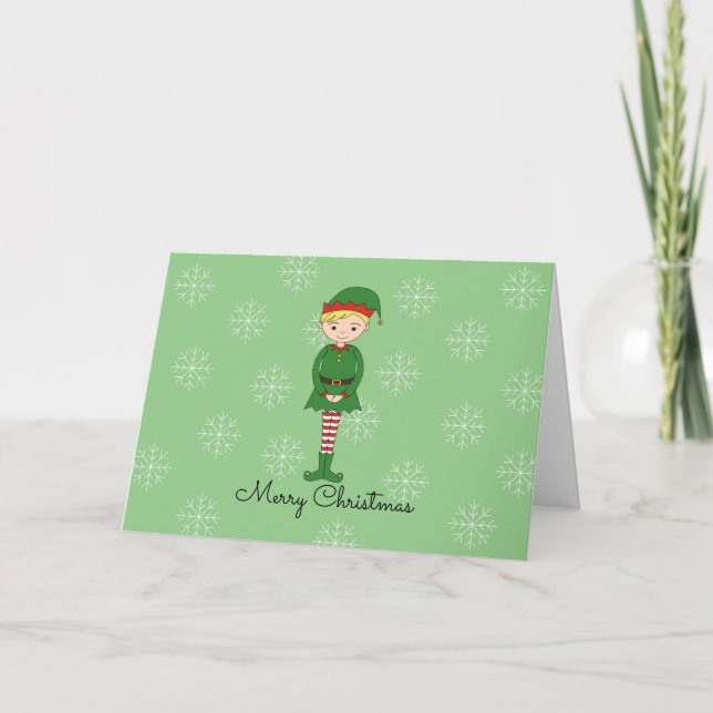 illusima Elf Boy Weihnachtsschneeflocken Light Gre Feiertagskarte (Vorderseite)