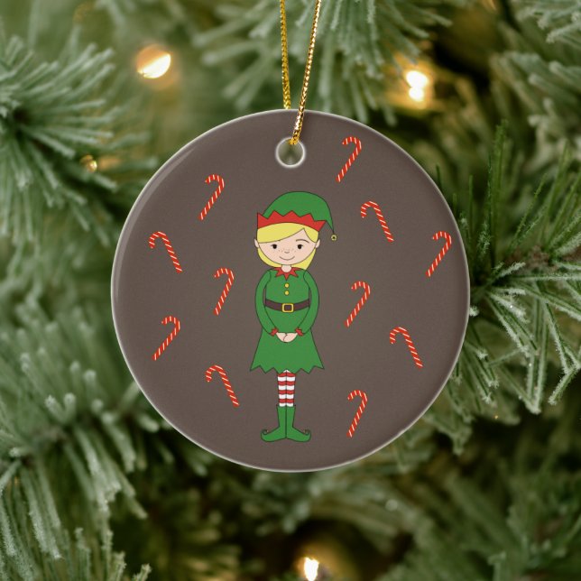 illusima Elf Girl Christmas Brown Special Keramik Ornament (Baum)