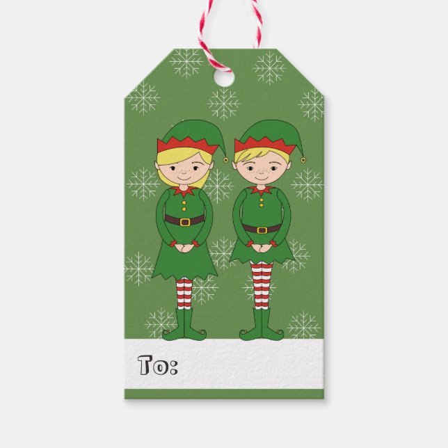 illusima Girl and Boy Elf Weihnachtsschneeflocken Geschenkanhänger (Vorderseite)