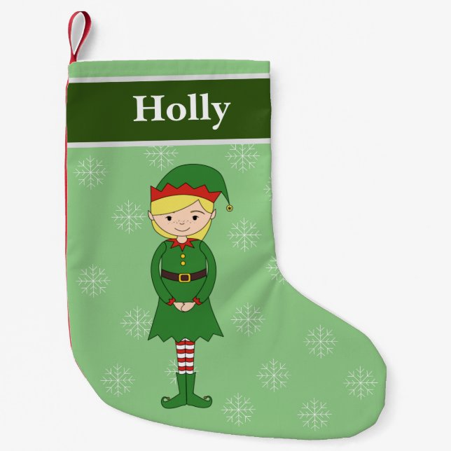 illusima Girl Elf Weihnachtsschneeflocken Grün Kleiner Weihnachtsstrumpf (Vorderseite)