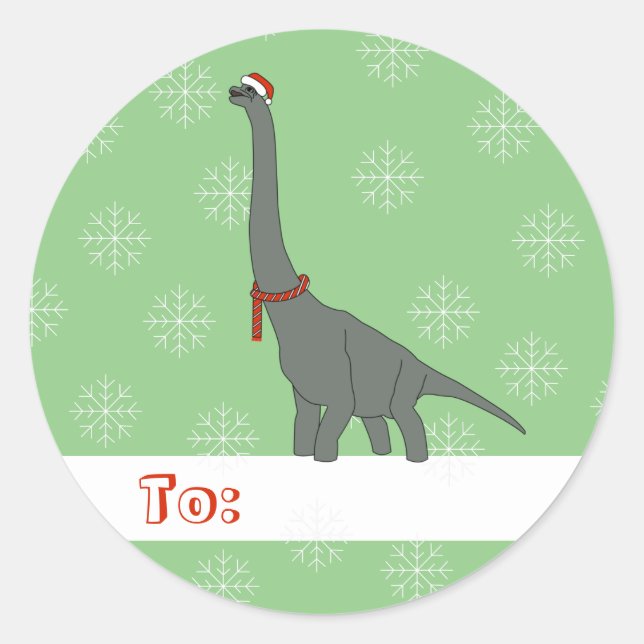 illusima Gray Long-Necked Dinosaur Weihnachten Runder Aufkleber (Vorderseite)