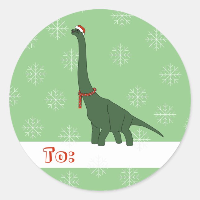 illusima Green Long Necked Dinosaurier Weihnachten Runder Aufkleber (Vorderseite)