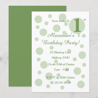 illusima Green Spots and Dots Boys 1. Geburtstag Einladung