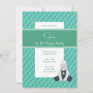 illusima Grüne Blumige Matrosen-Nashorn-Geburtstag Einladung