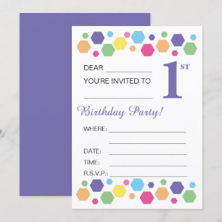 Illusima Hexigons, Lila, 1. Geburtstag Party Einladung