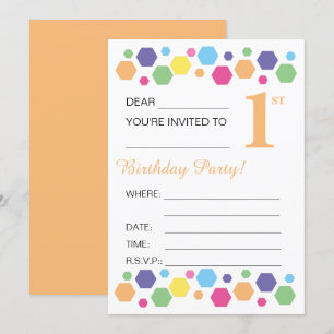 Illusima Hexigons, Orange, 1. Geburtstag, Party Einladung