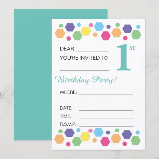 Illusima Hexigons, Türkis, Party 1. Geburtstag Einladung