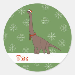 illusima Langhalsdinosaurier Weihnachts-Schneefloc Runder Aufkleber