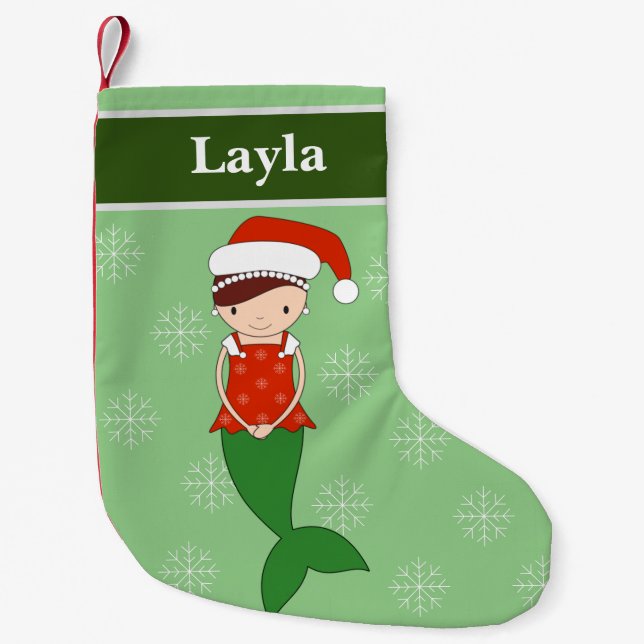 illusima Mermaid Weihnachtsschneeflocken Grün Kleiner Weihnachtsstrumpf (Vorderseite)