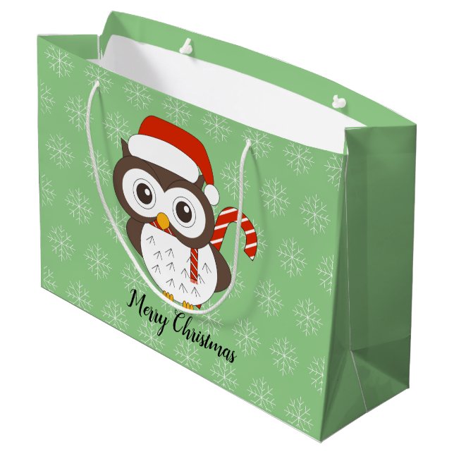 illusima Owl Weihnachtsschneeflocke Licht Grün Große Geschenktüte (Rückseite Schrägansicht)
