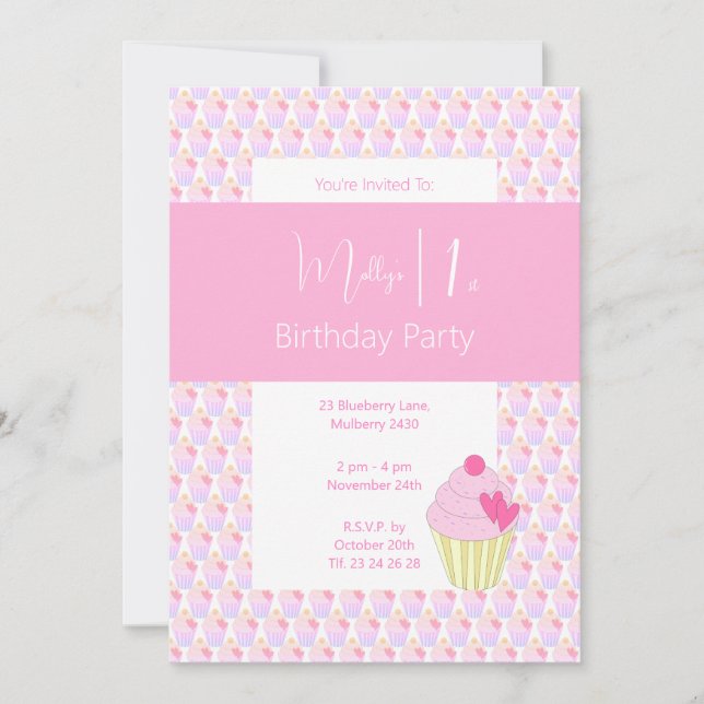 illusima Rainbow Cupcakes 1. Geburtstag Party Einladung (Vorderseite)