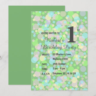 illusima Rainbow Pastel Dots Boys Green Geburtstag Einladung