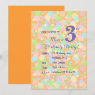 illusima Rainbow Pastel Dots Boys Orange Birthday Einladung