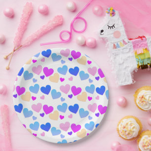 illusima Regenbogen Blau, Rosa, Lila Herzen Party Pappteller