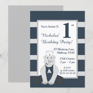 illusima Sailor Rhino Boys Blue Birthday Party Einladung
