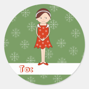 illusima Weihnachts Mädchen Schneeflocken Runder Aufkleber