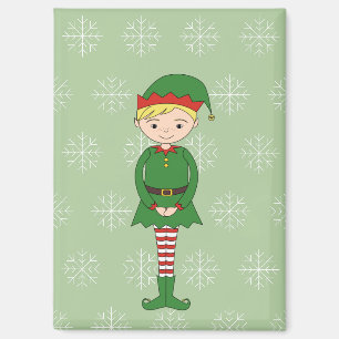 illusima Weihnachtsjunge Elf Schneemuster Grün Magnet