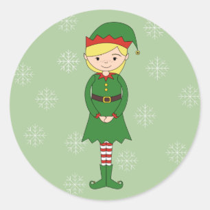 illusima Weihnachtsmädchen Elf Schneeblumen Grün Runder Aufkleber