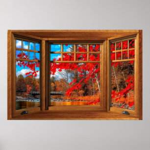 Illusion von Holzbäumen - Landschaft im Herbst Poster