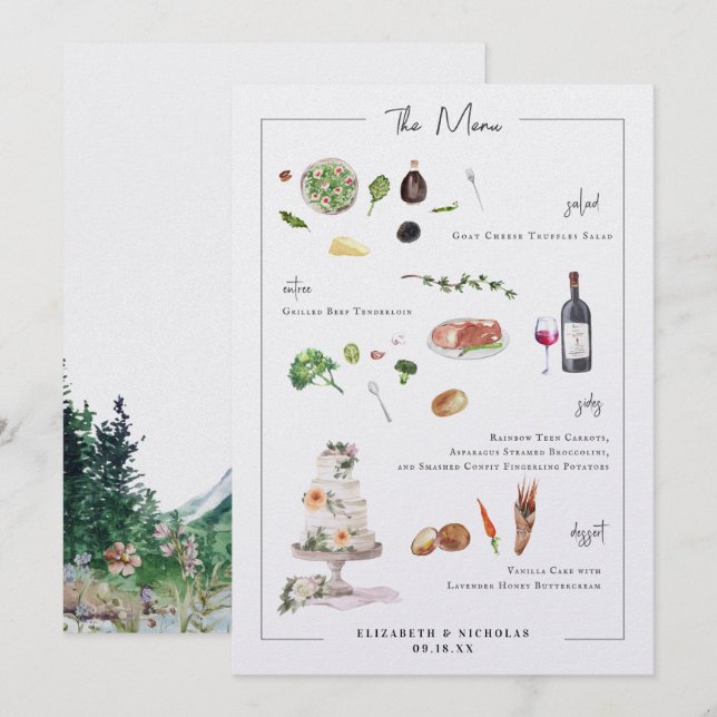 Illustrated Bespoke | Wedding Menu Menükarte (Vorne/Hinten)