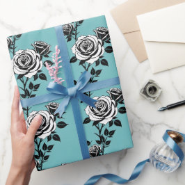 Illustrated Black And White Roses Geschenkpapier