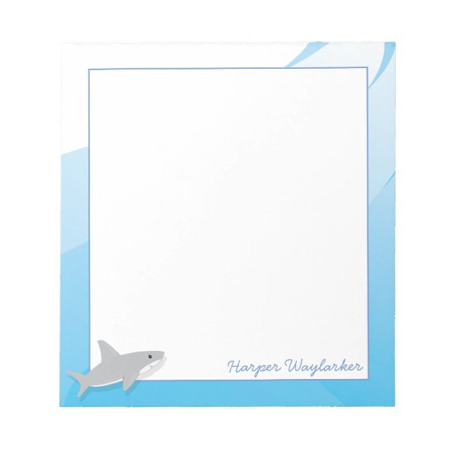 Illustrated Blue White Gray Shark Name Notizblock (Vorderseite)