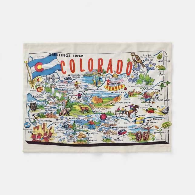 Illustrated Colorado Map Small  Fleecedecke (Vorderseite (Horizontal))